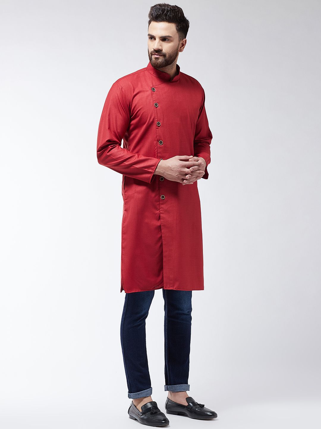 SOJANYA Men Maroon Solid Straight Kurta