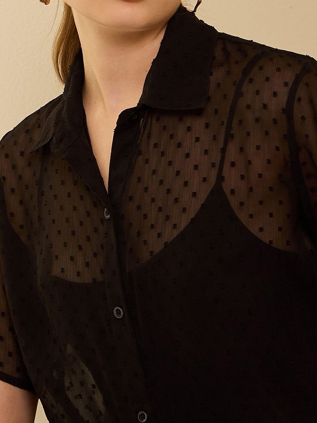 Berrylush Women Sheer Spread Collar Casual Shirt