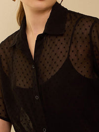 Berrylush Women Sheer Spread Collar Casual Shirt