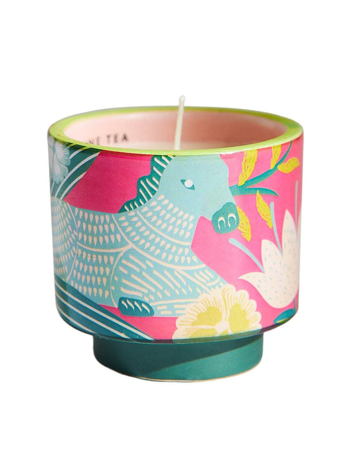 Chumbak Blue & Pink Small Ceramic White Lily Scented Jar Candle