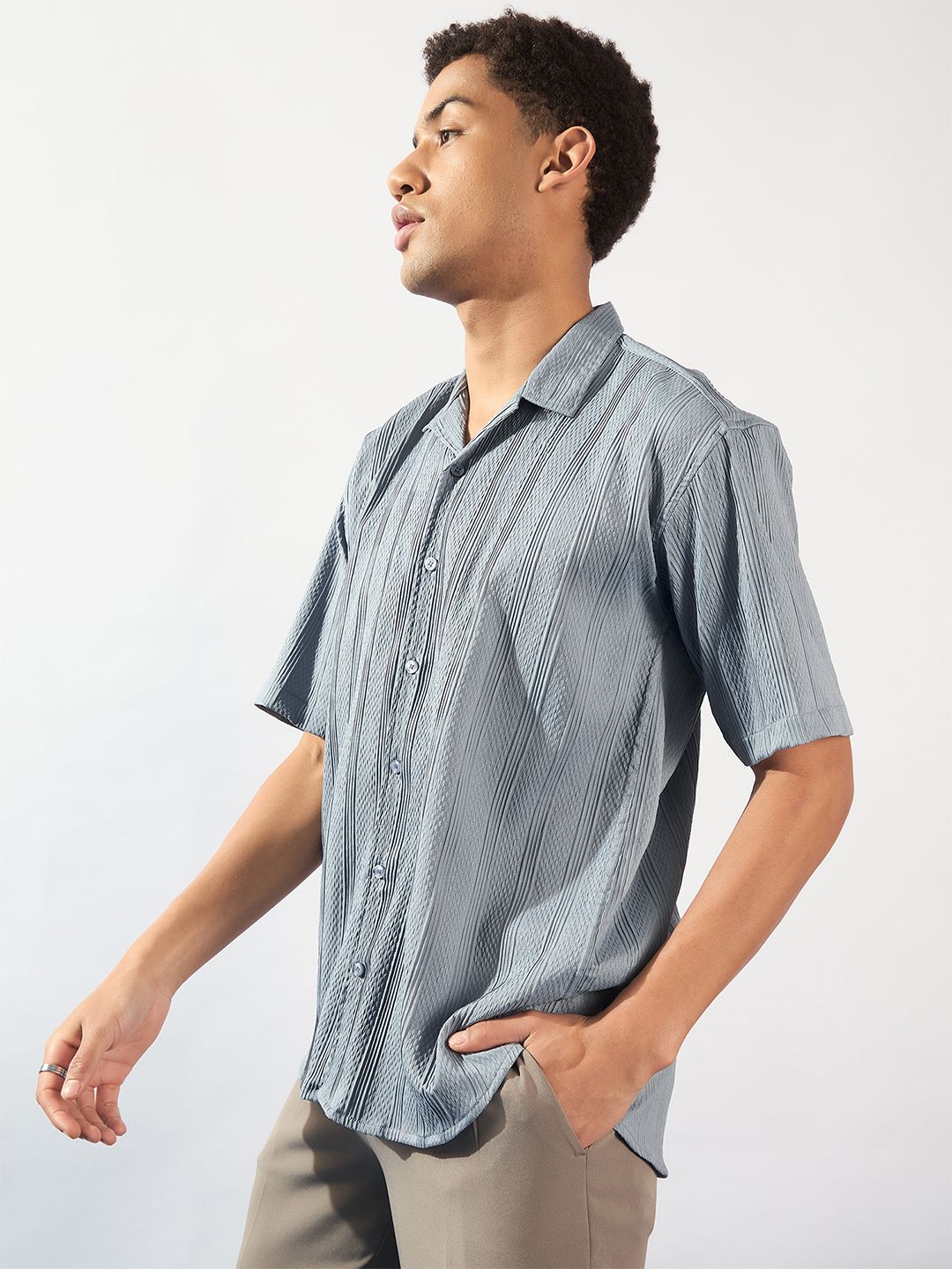 DENNISON Men Self Design Oversized Casual Shirt