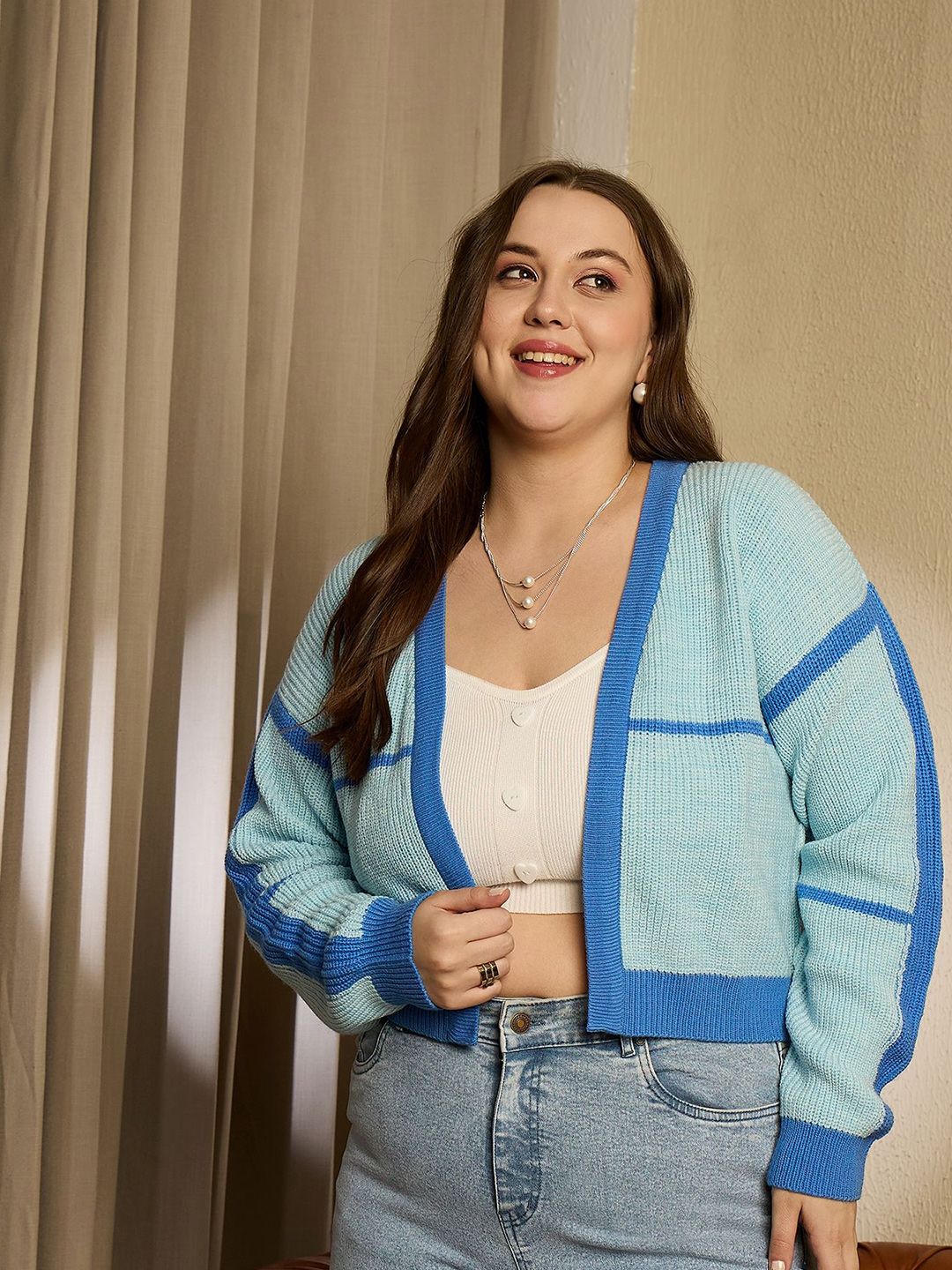 Berrylush Curve Women Plus Size Striped Front-Open