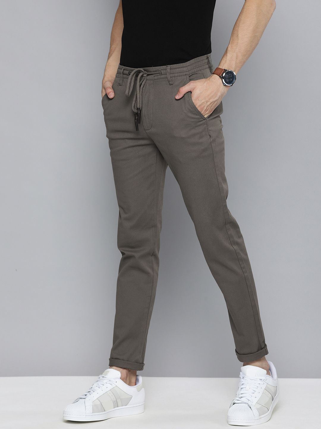 The Indian Garage Co Men Grey Slim Fit Chinos Trousers