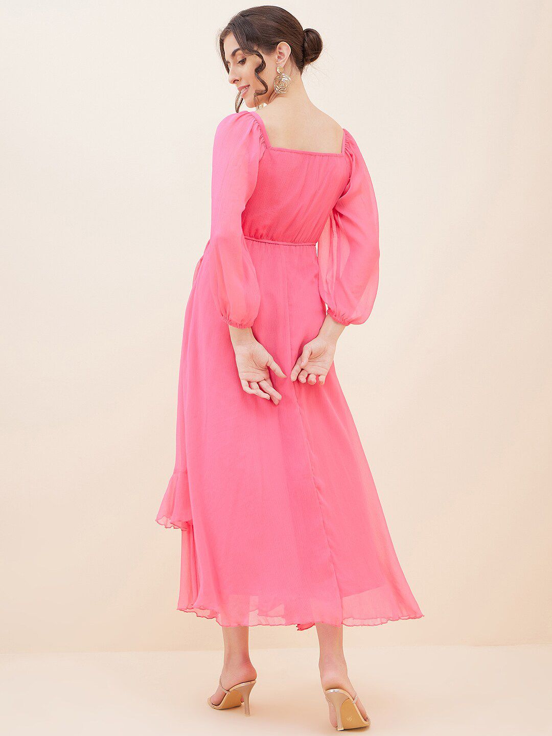 Antheaa Embellished Layered Chiffon Fit and Flare Maxi Dress