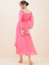 Antheaa Embellished Layered Chiffon Fit and Flare Maxi Dress