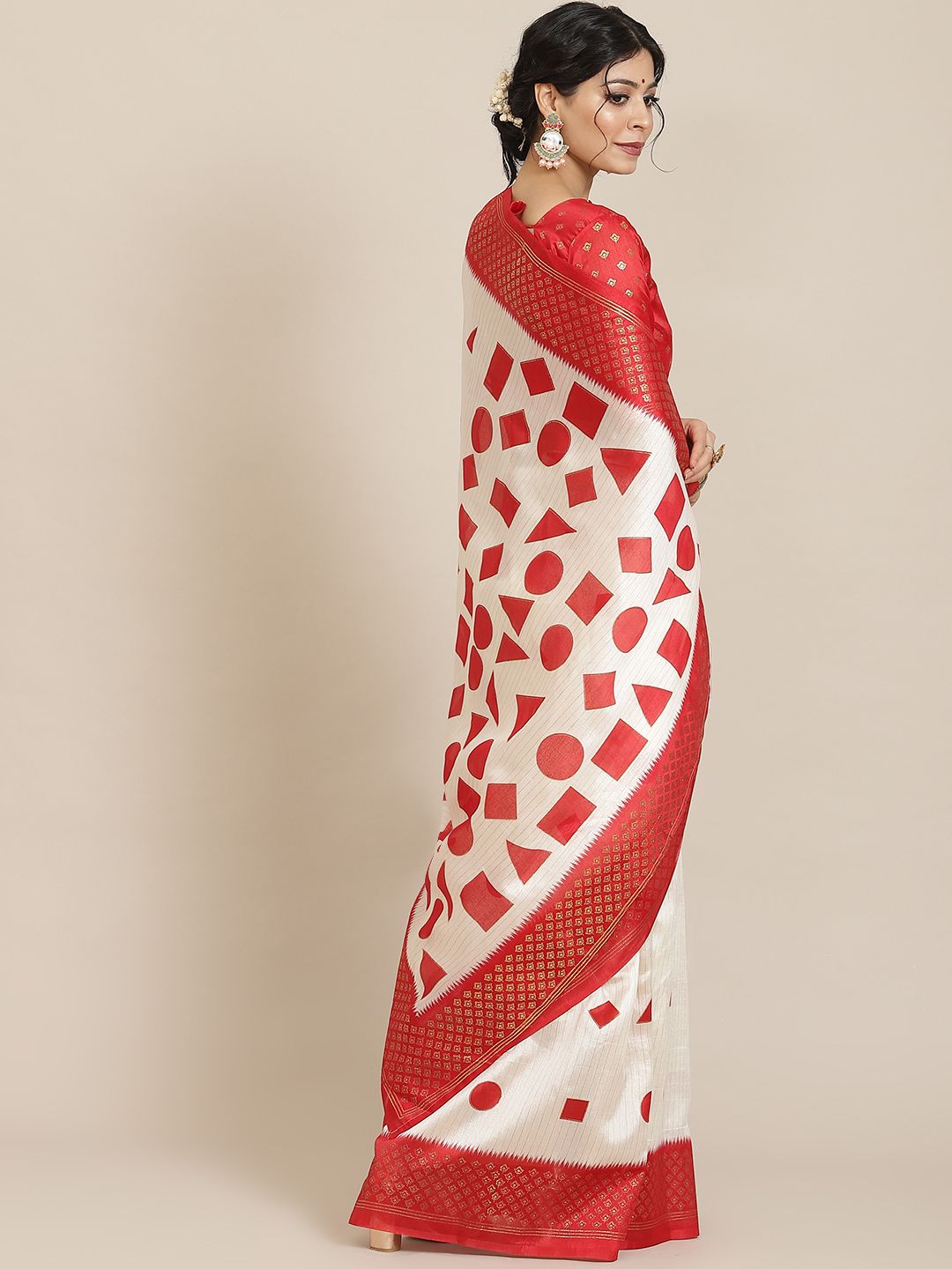 Saree mall Off White & Red Silk Blend Sarees