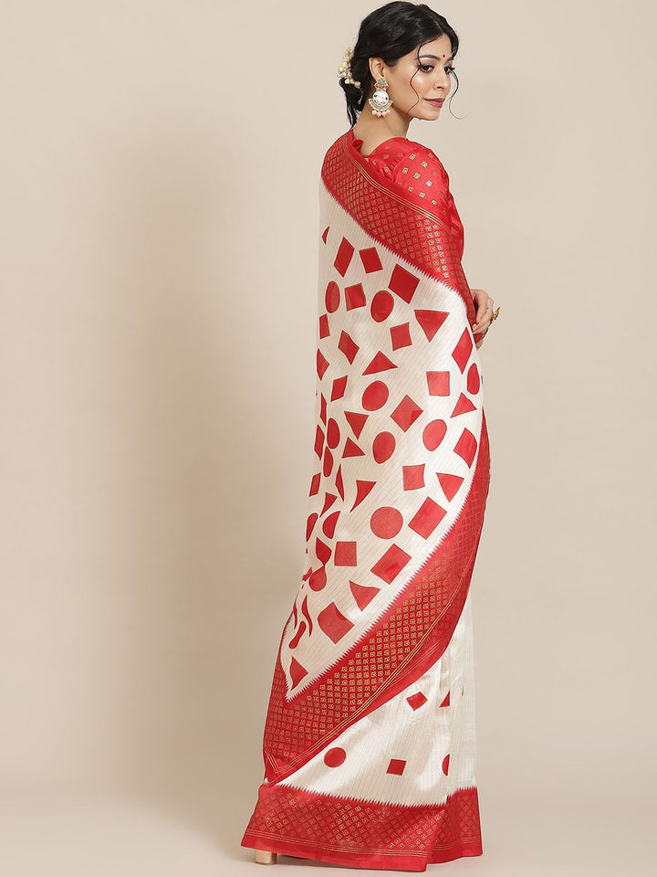 Saree mall Off White & Red Silk Blend Sarees