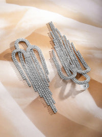 Rubans Rhodium-Plated Crystal Crystal Studded Contemporary Drop Earrings