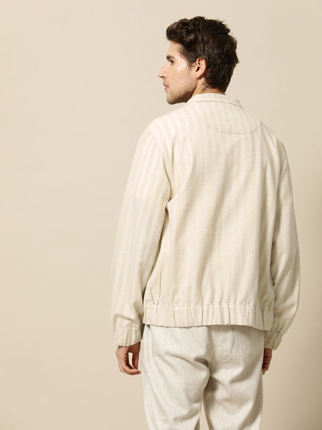 Mr Bowerbird Men Beige Off White Striped Tailored Jacket