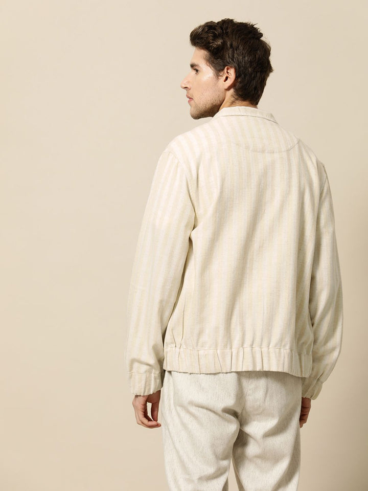 Mr Bowerbird Men Beige Off White Striped Tailored Jacket
