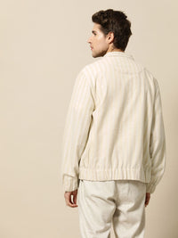 Mr Bowerbird Men Beige Off White Striped Tailored Jacket