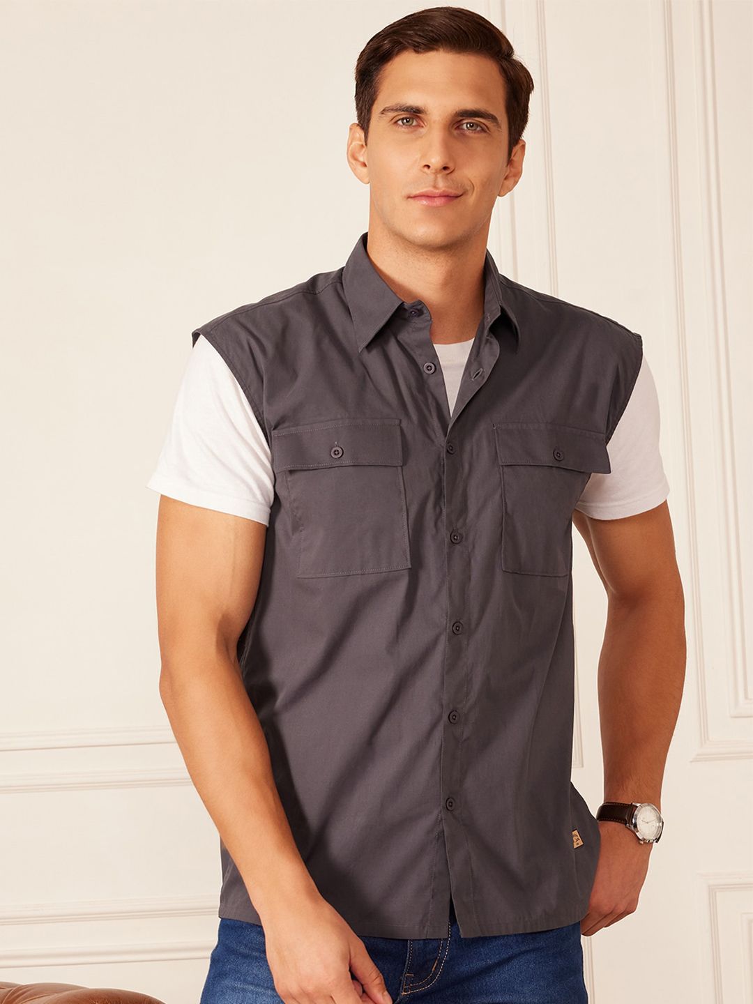 DENNISON Smart Sleeveless Cotton Casual Shirt