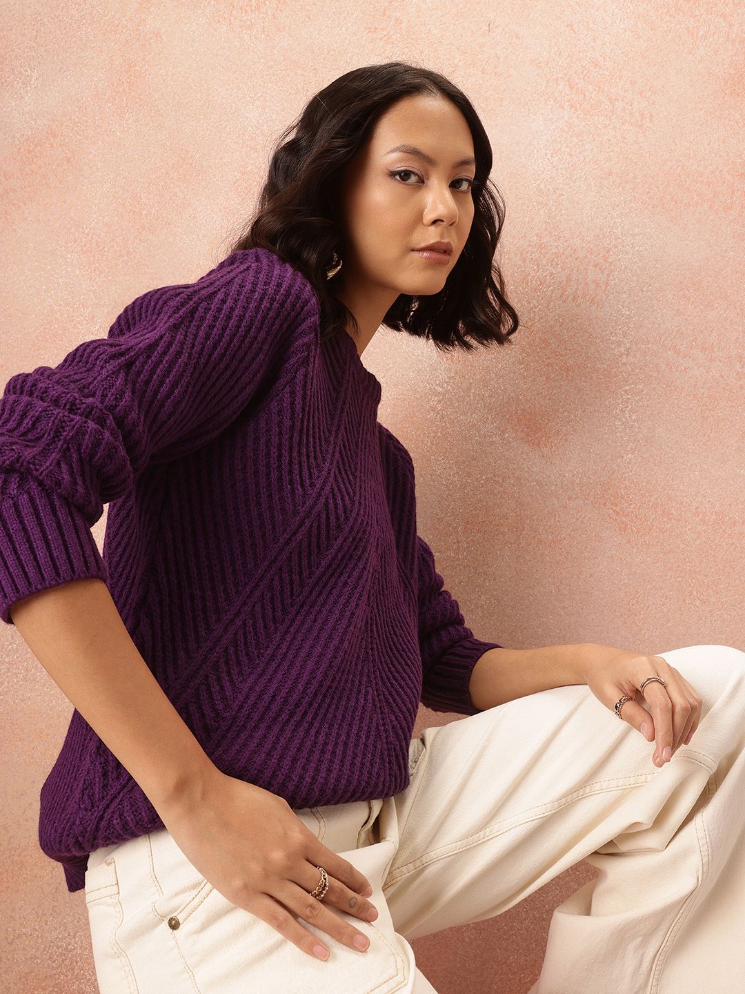 all about you Ribbed Acrylic Longline Pullover