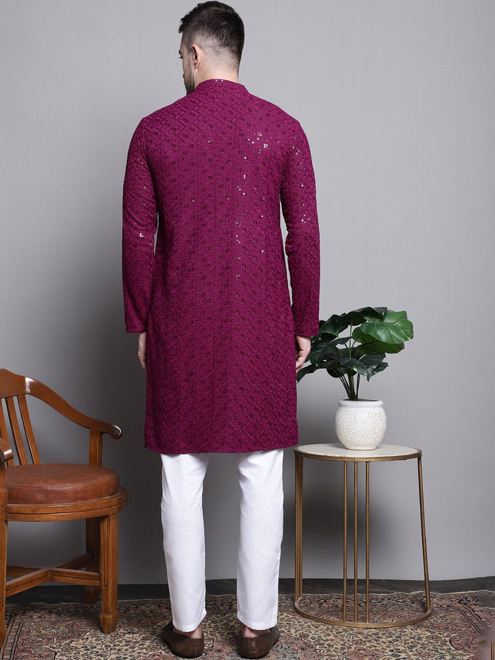Jompers Geometric Self Design Sequinned Pure Cotton Straight Kurta With Pyjamas