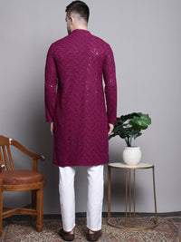 Jompers Geometric Self Design Sequinned Pure Cotton Straight Kurta With Pyjamas