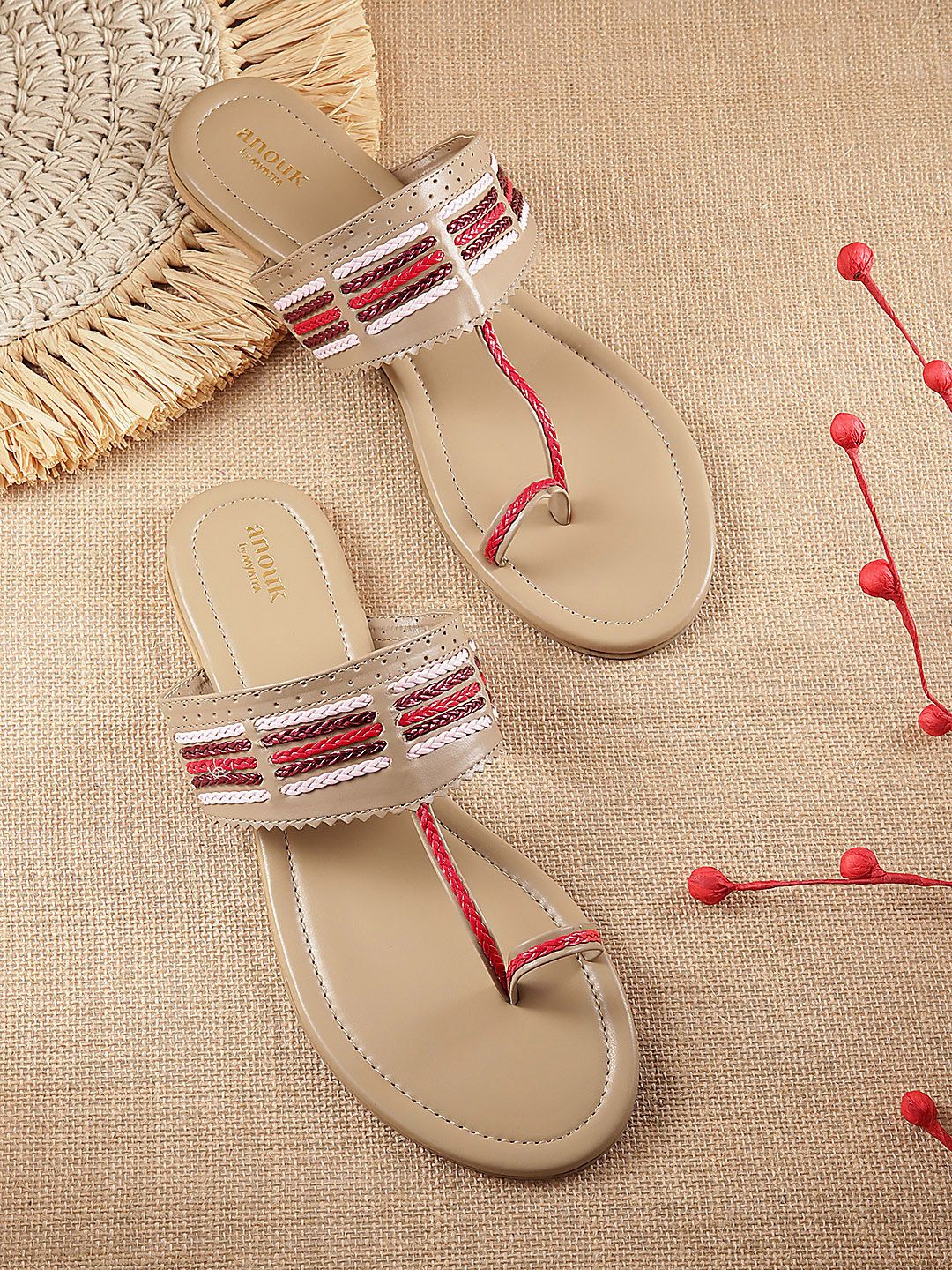 Anouk Women Woven Striped Ethnic One Toe Flats