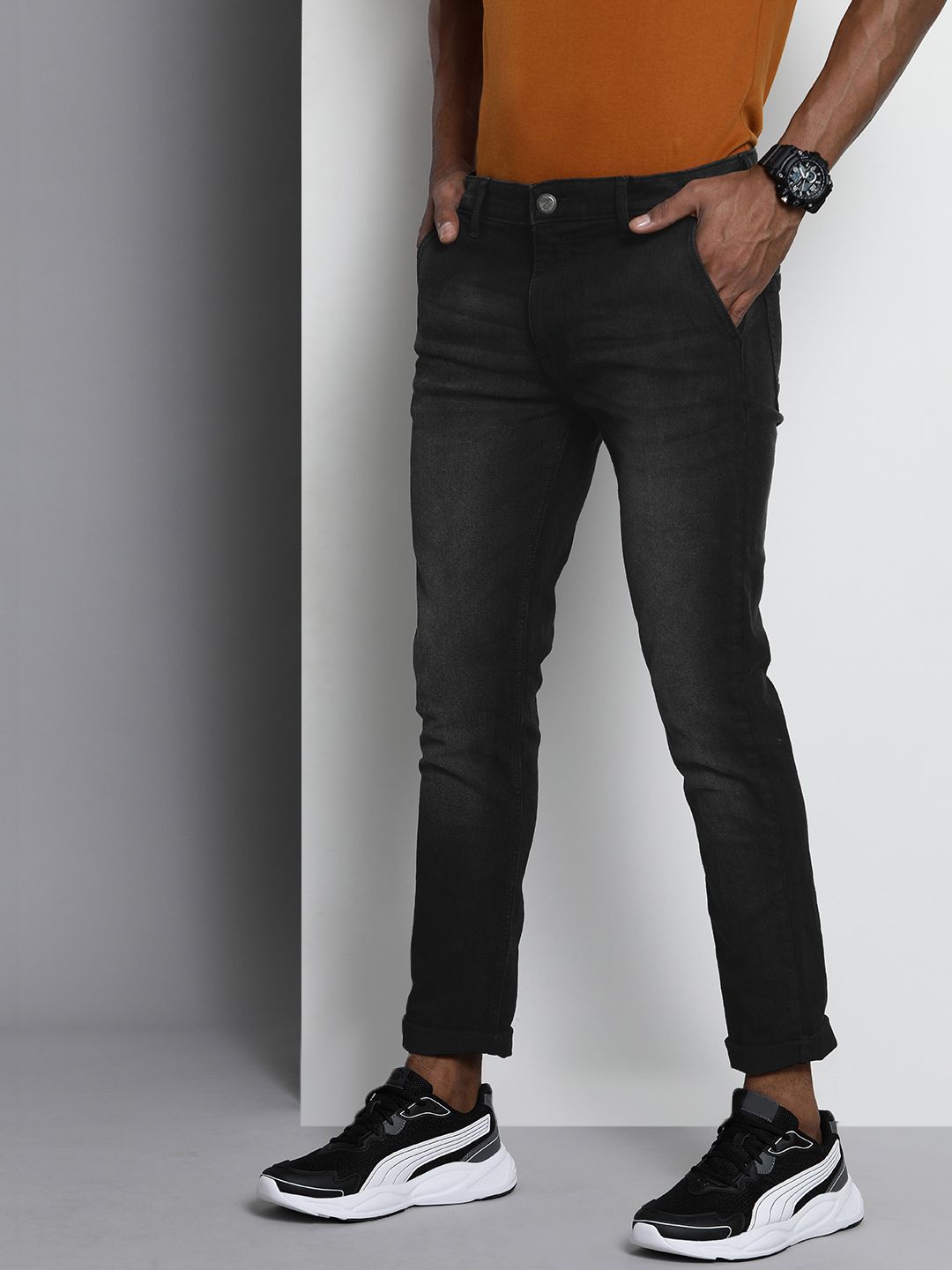 The Indian Garage Co Men Black Slim Fit Stretchable Jeans