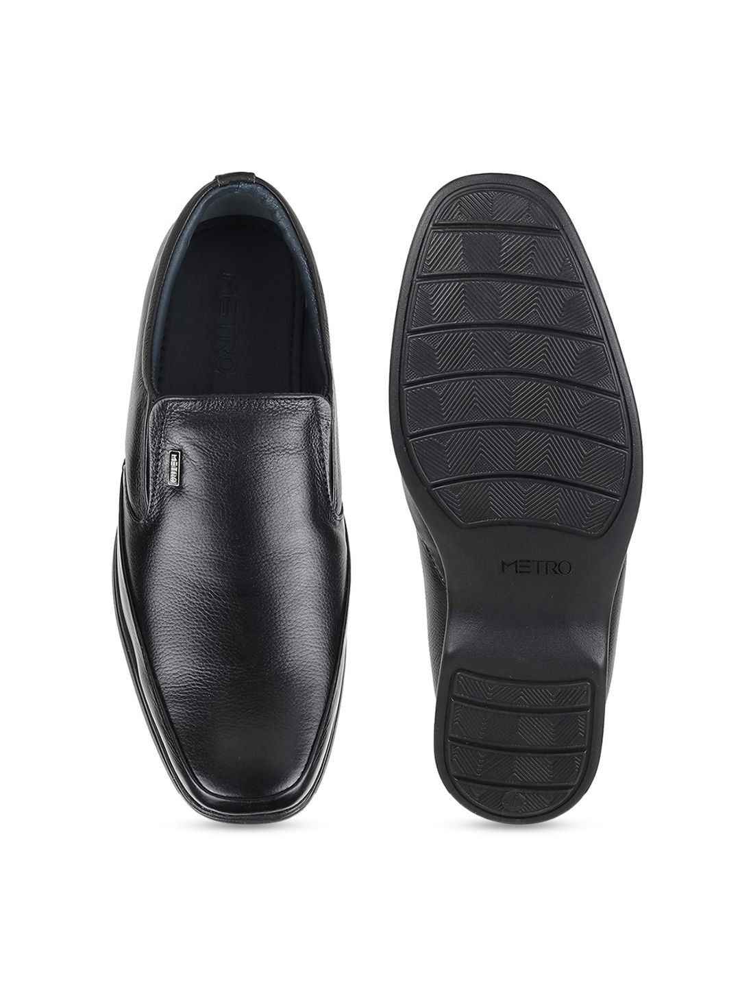 Metro Men Black-Coloured Solid Formal Slip-Ons