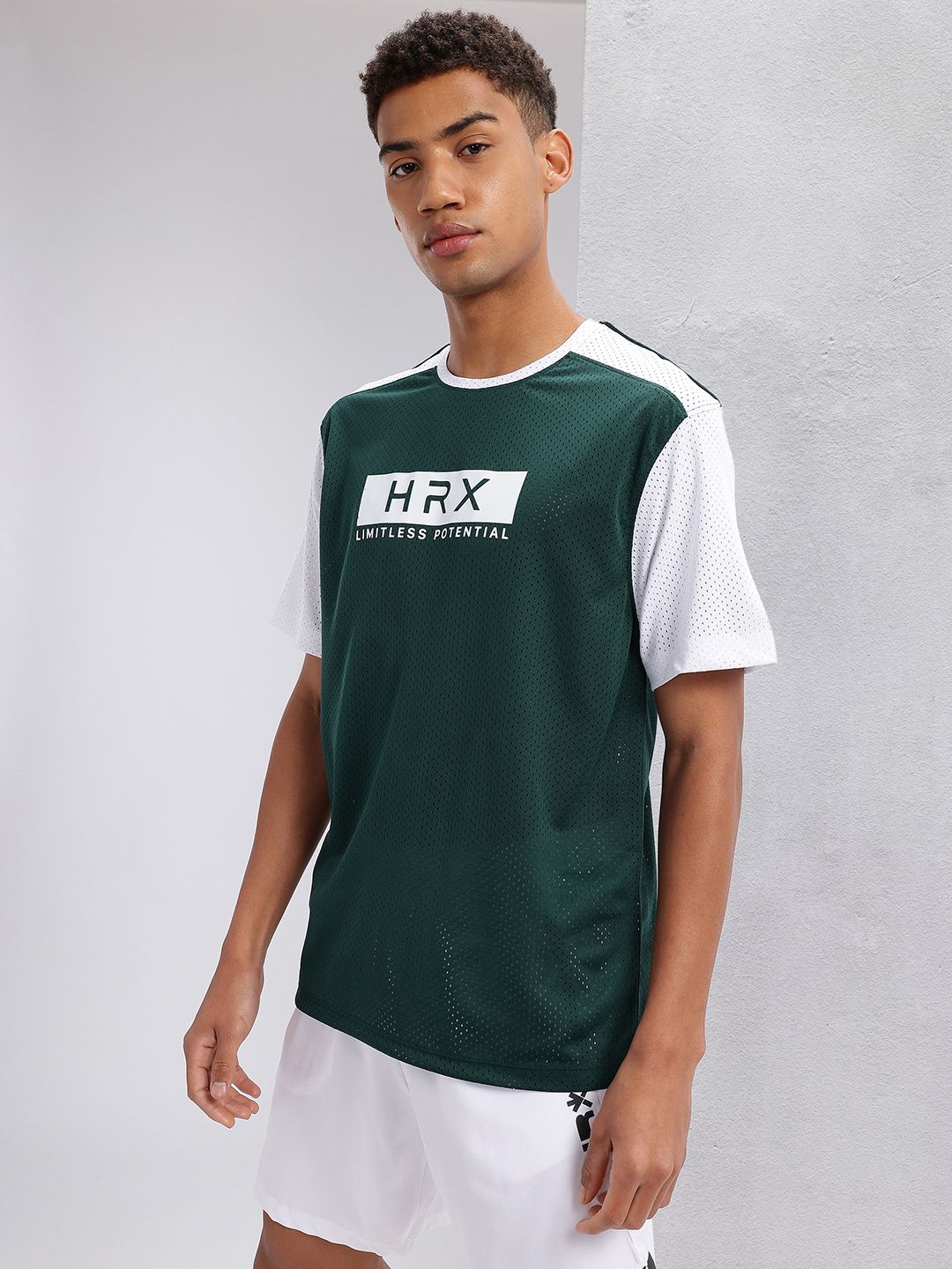 HRX by Hrithik Roshan Perforated Typography Printed Rapid-Dry Training T-shirt