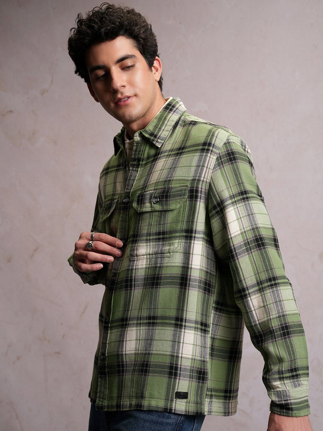 LOCOMOTIVE Textured Checked Utility Pocket Overshirt