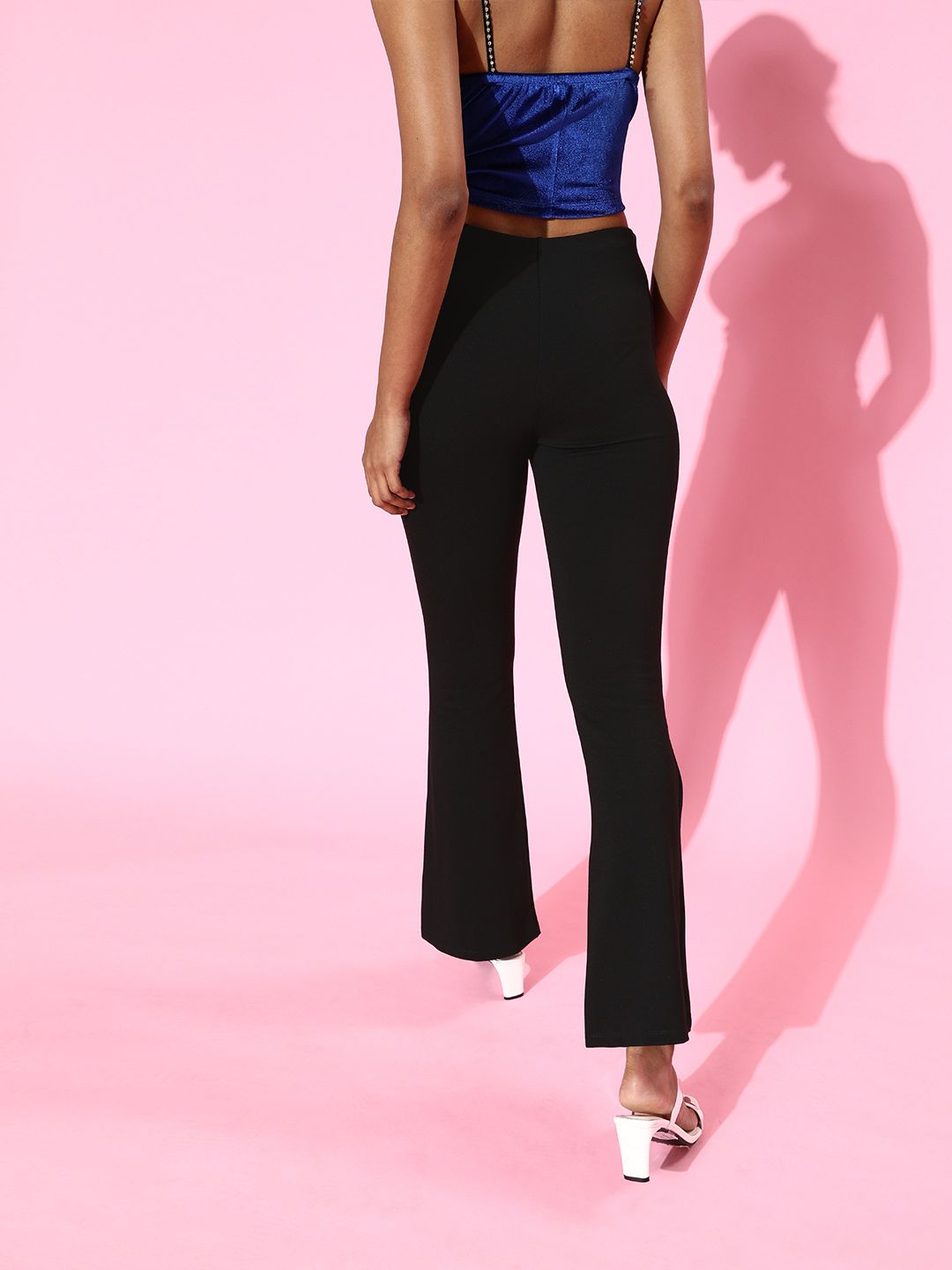 SASSAFRAS Women Black Smart High-Rise Graduated Flare Trousers