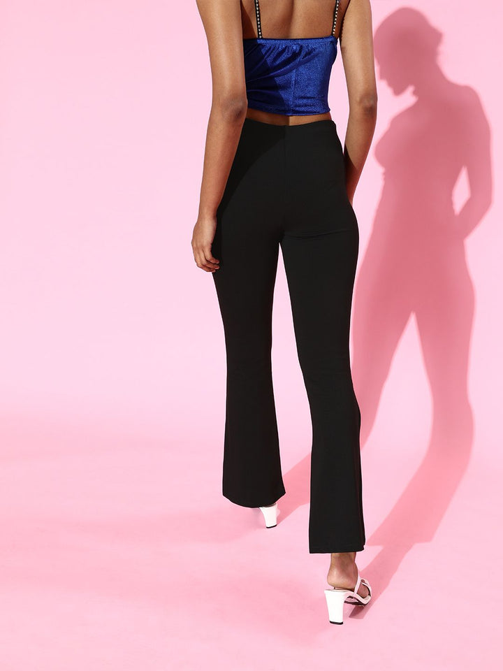 SASSAFRAS Women Black Smart High-Rise Graduated Flare Trousers