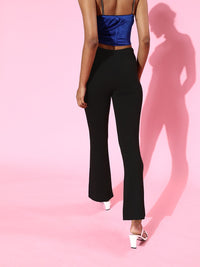 SASSAFRAS Women Black Smart High-Rise Graduated Flare Trousers