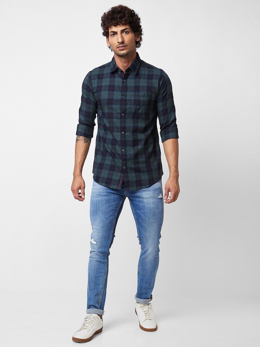 SPYKAR Long Sleeves Regular Fit Cotton Buffalo Checks Opaque Checked Casual Shirt