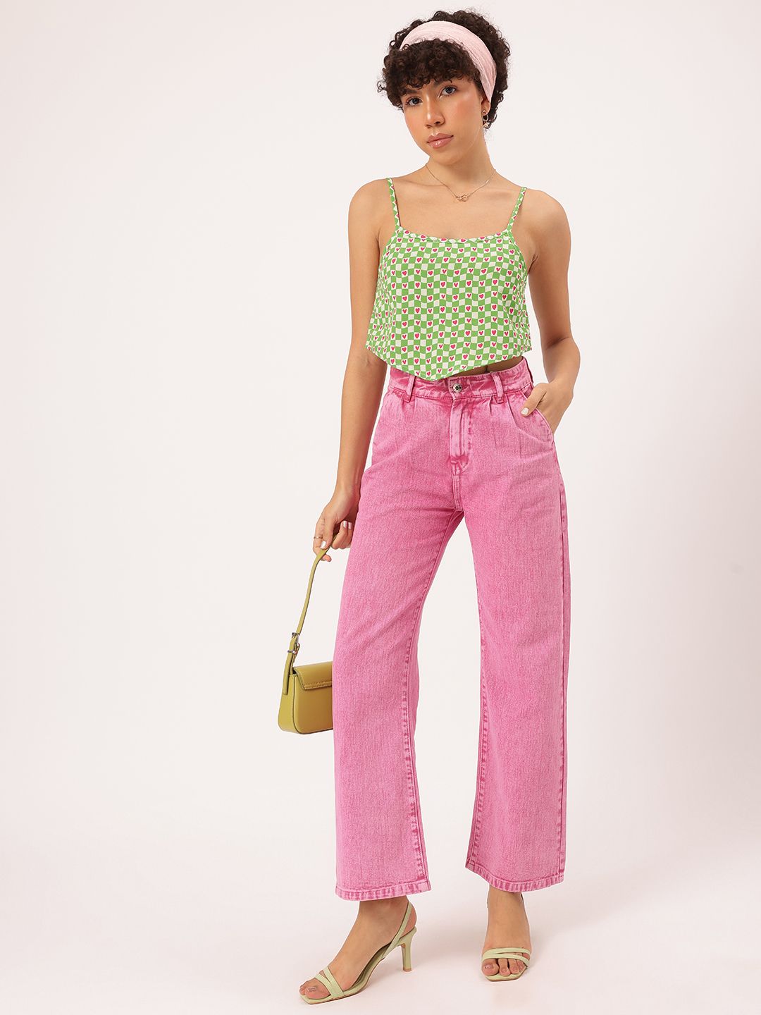 DressBerry Checkered Hearts Strappy Scarf Hem Crop Top