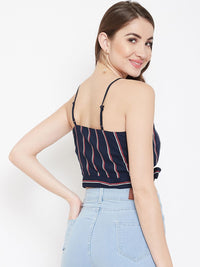 Berrylush Women Navy Blue Candy Striped Crop Top