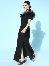 Athena Stylish Black Ruffled Tulle Dress
