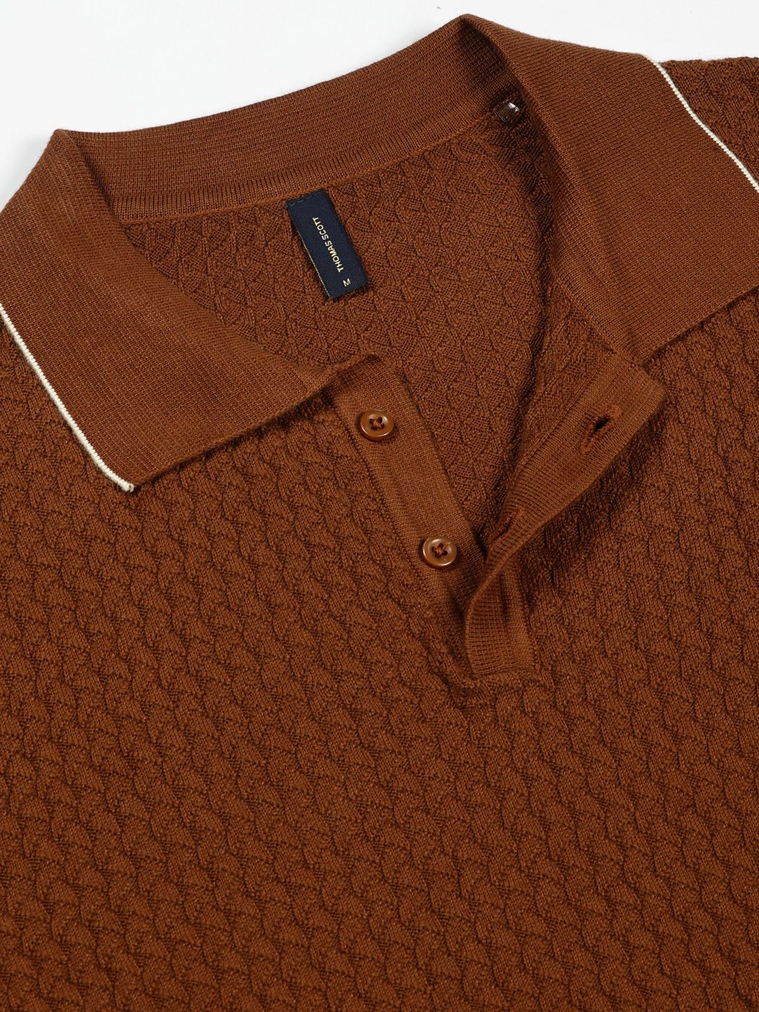 Thomas Scott Men Self Design Regular Fit Knitted Polo T-shirt
