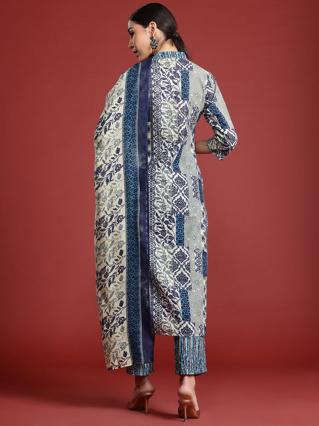 Indo Era Women Ethnic Motifs Printed Pure Cotton Kurta with Trousers & With Dupatta