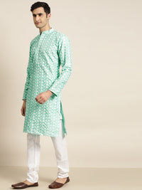 SOJANYA Men Blue & White Ethnic Motifs Embroidered Thread Work Kurta