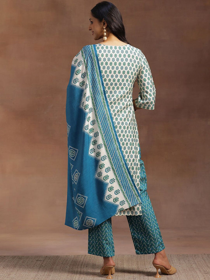 Libas Floral Printed Round Neck Regular Kurta With Trousers & Dupatta
