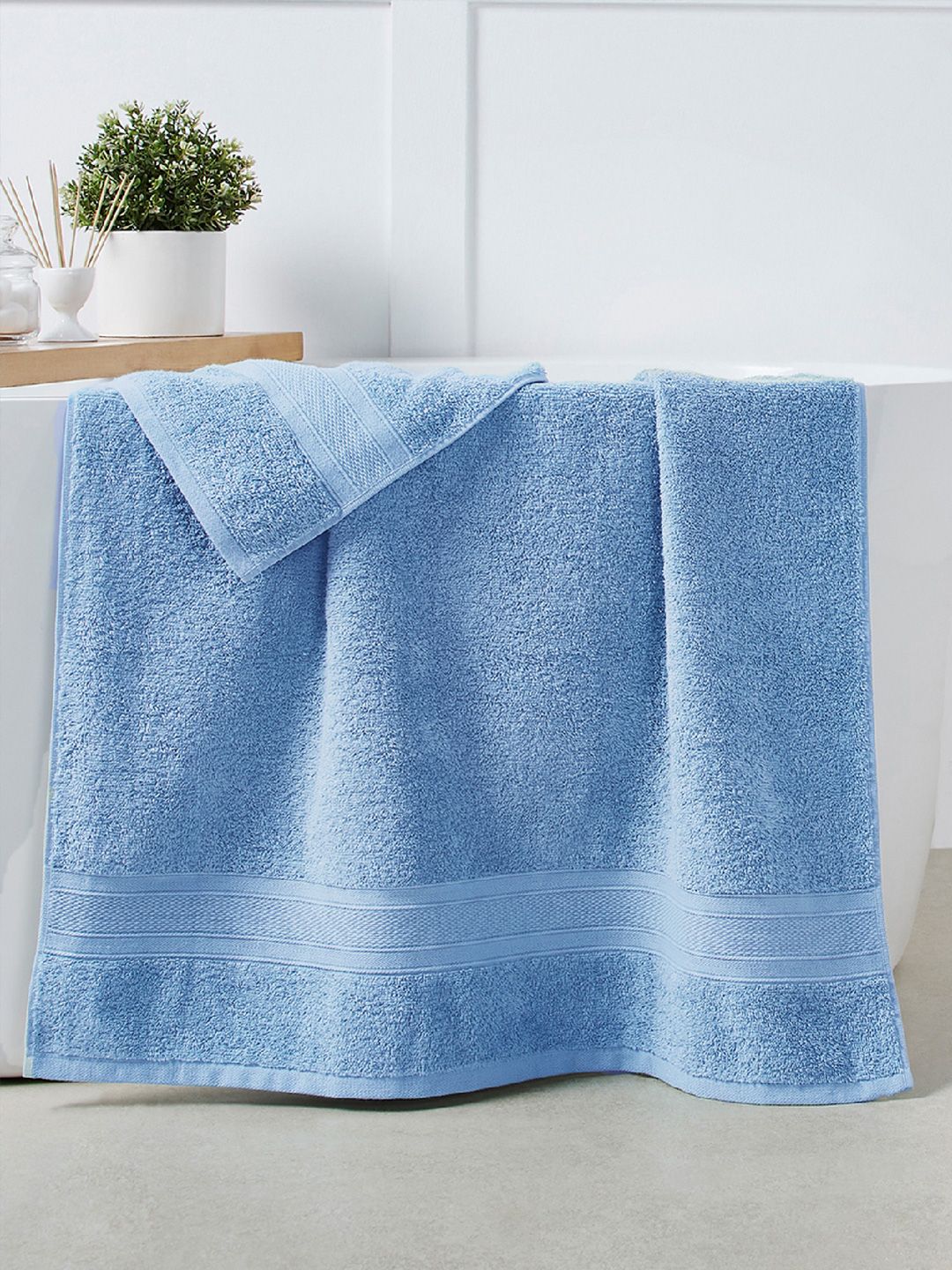 MYTRIDENT Set Of 6 Blue Solid 500 GSM Cotton Towels Set