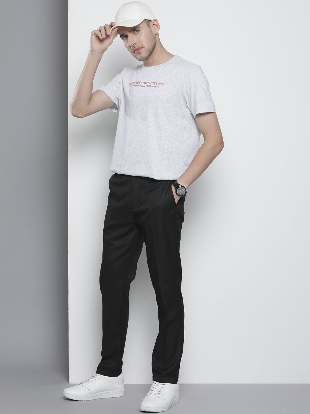 The Indian Garage Co Self Design Regular Fit Chinos Trousers