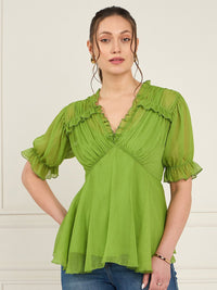 Antheaa Puff Sleeve Chiffon Empire Top