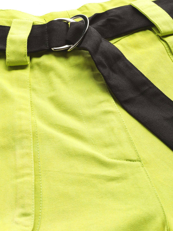 STREET 9 Women Lime Green Regular Fit Solid Cargos