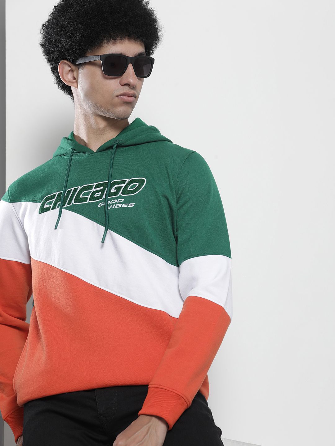 The Indian Garage Co Men Green & Orange Striped Hooded Sweatshirt