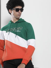 The Indian Garage Co Men Green & Orange Striped Hooded Sweatshirt