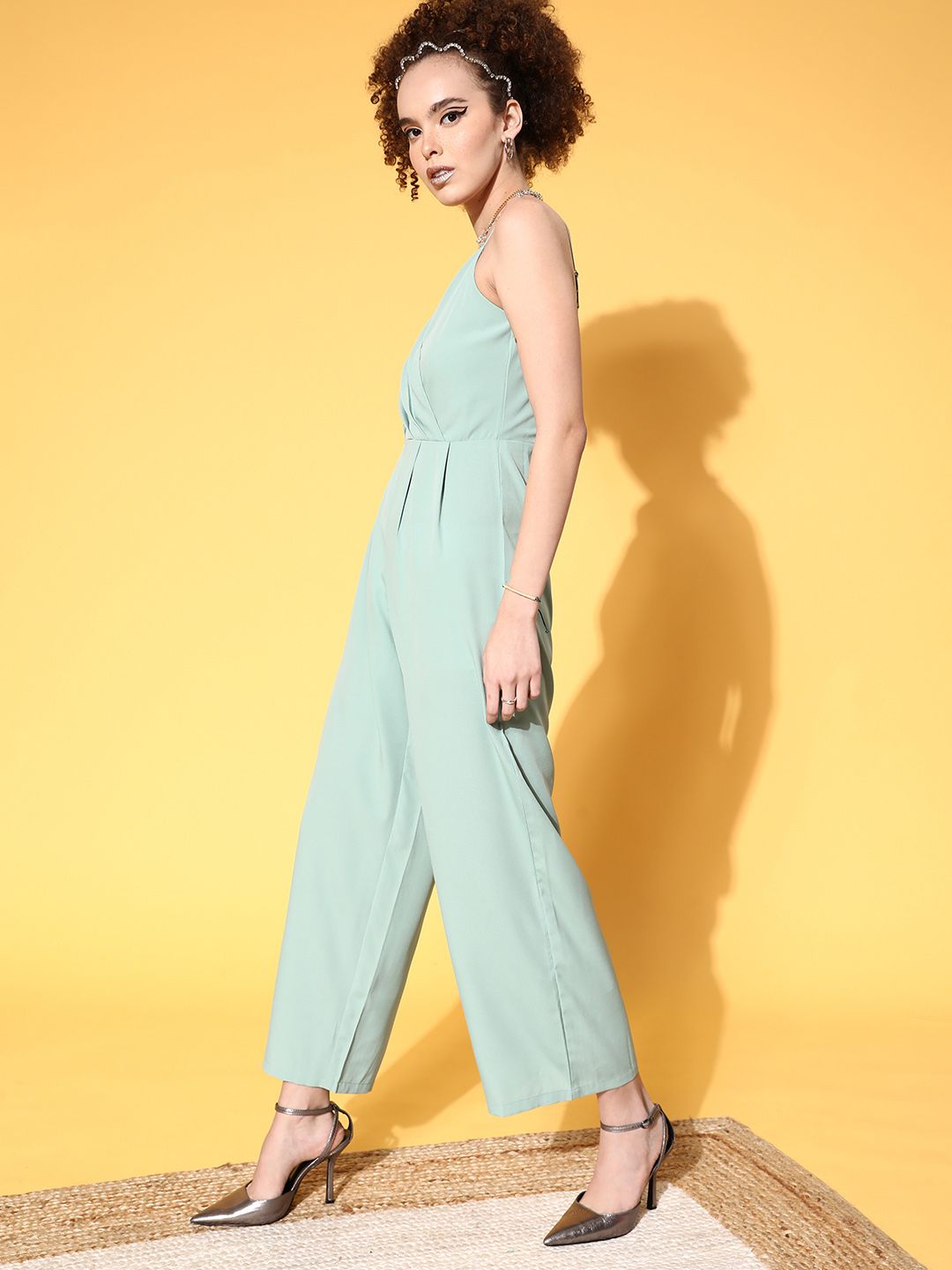 Berrylush Women Green Solid Wrap Basic Jumpsuit