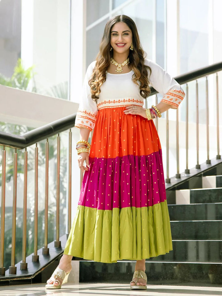 Rustorange Multicolor Colourblocked Tiered Maxi Dress