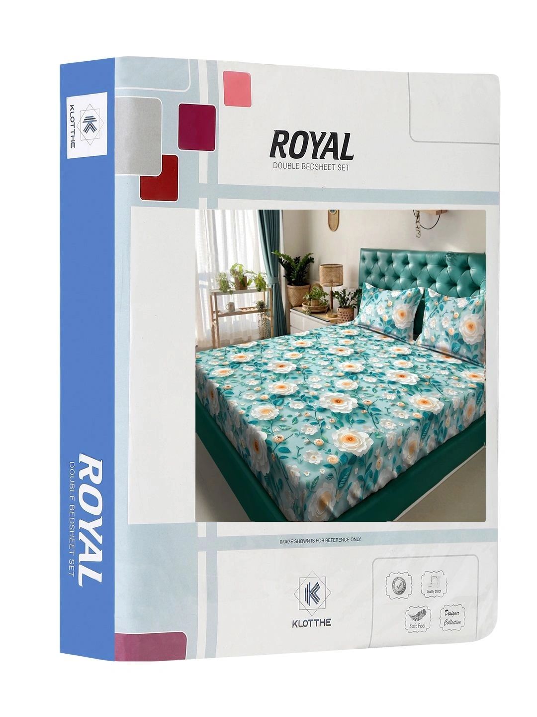 Moda Rapido X KLOTTHE Turquoise Biru & Putih Bunga 300 TC Cadar King dengan 2 Sarung Bantal