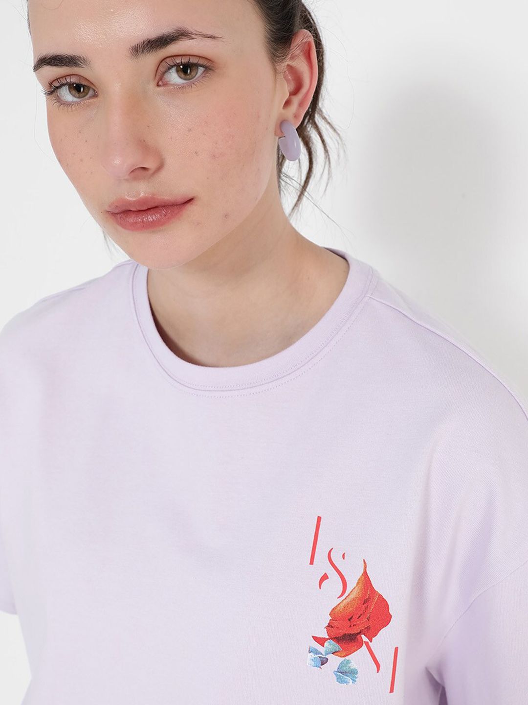 Rareism grafik dicetak bulat leher bahu T Shirt