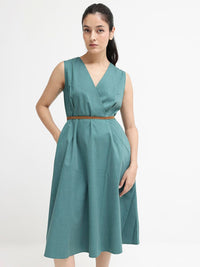 Rareism v-neck Cotton A-line midi Dress
