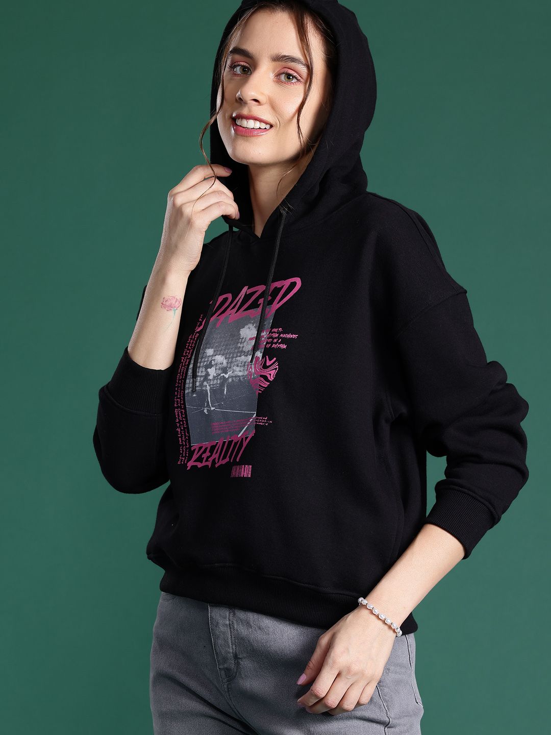 DressBerry Women Printed Hooded Sweatshirt