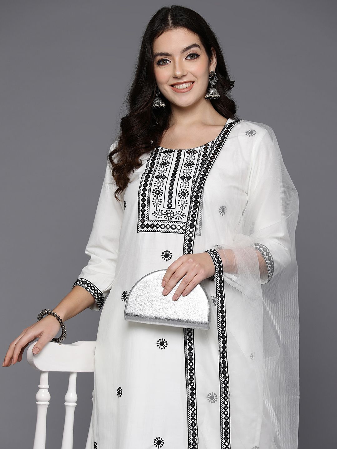 Indo Era Women Embroidered Regular Thread Work Kurta with Trousers & Dupatta