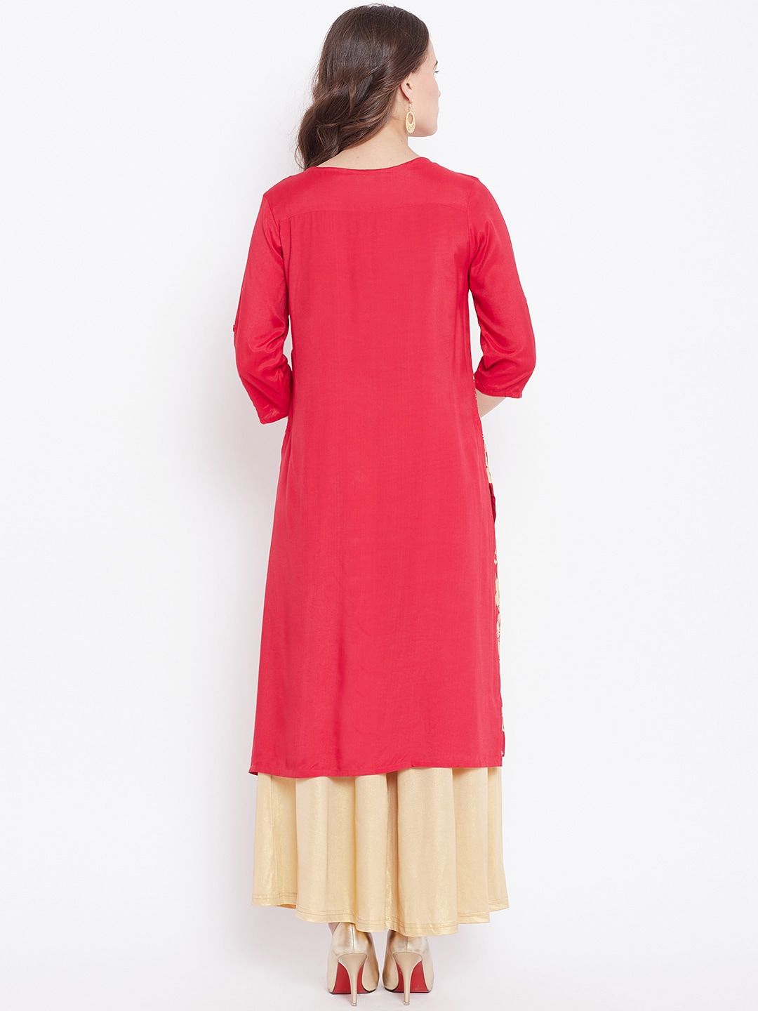 Global Desi Women Red Printed Straight Kurta