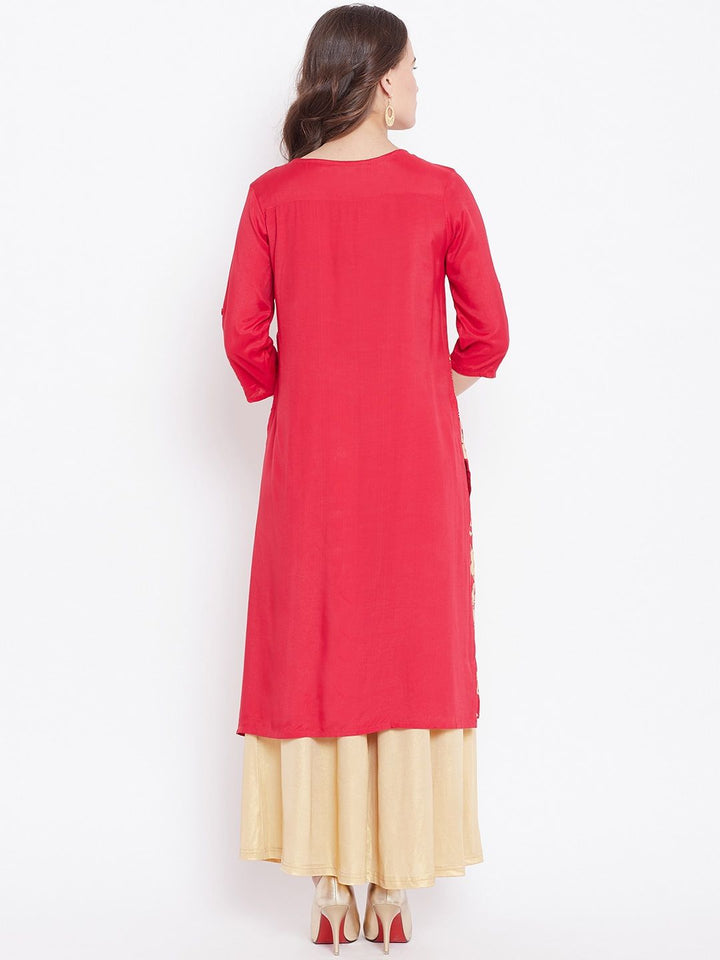 Global Desi Women Red Printed Straight Kurta